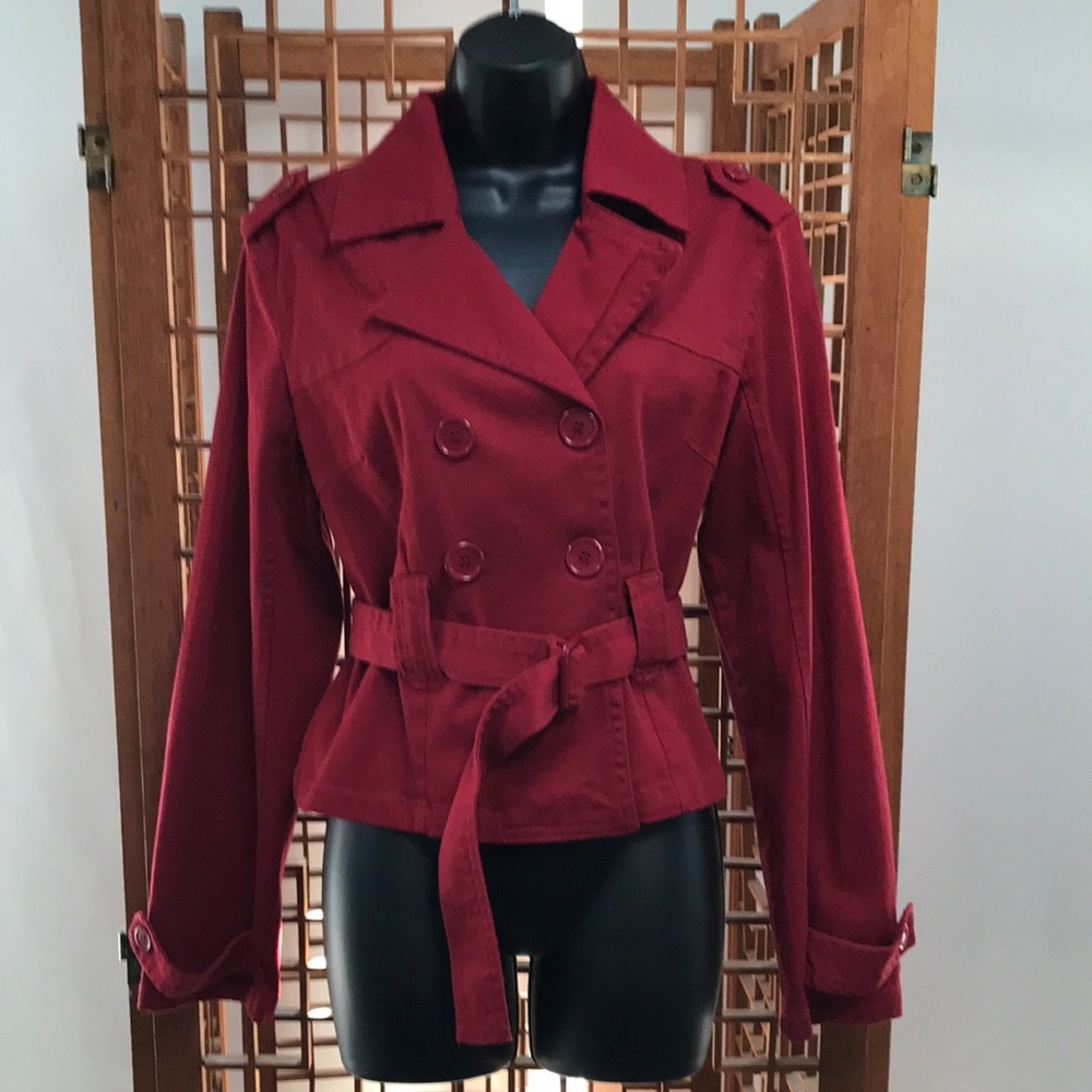 NWOT- Wet Seal belted cropped jacket. Red in color and size L